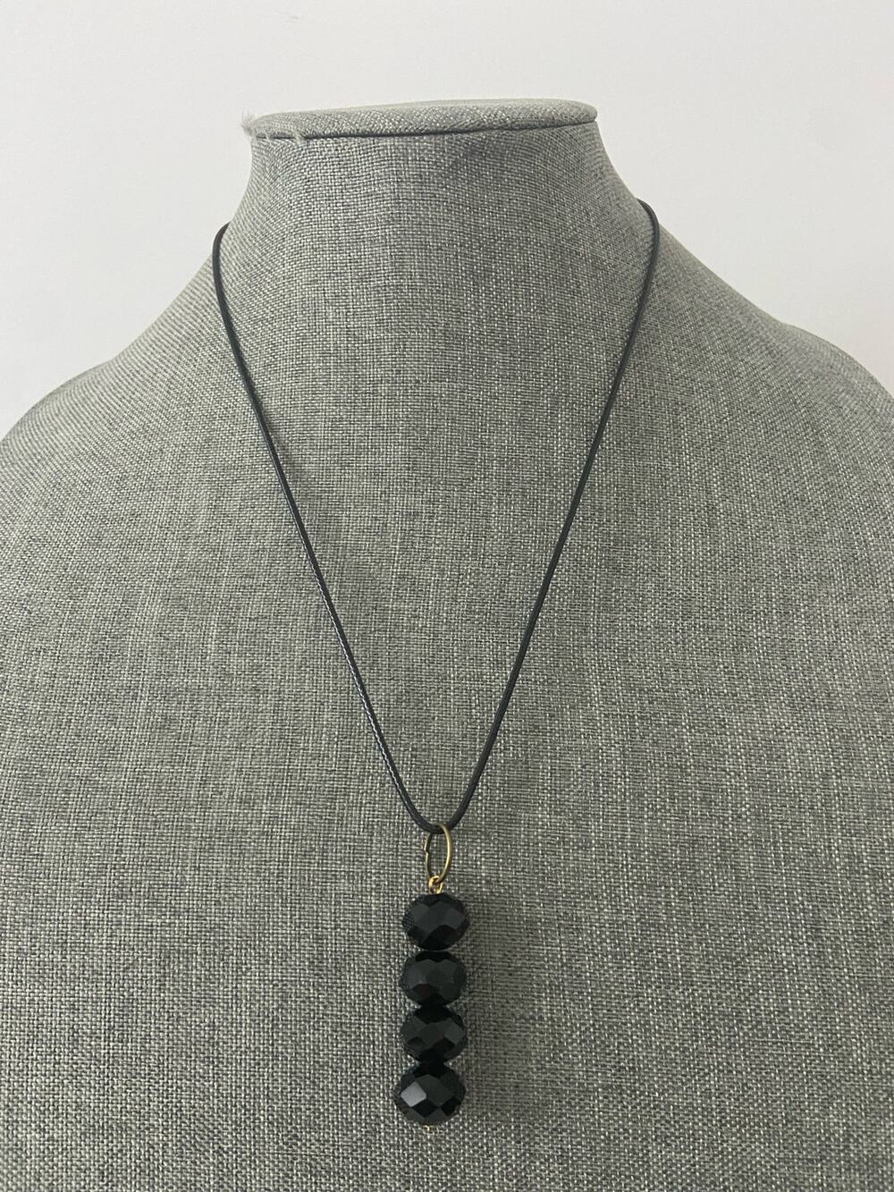 Big black glass bead pendant necklace